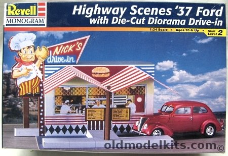 Revell 1/25 1937 Ford Coupe With Die Cut Diorama Drive In - Highway Scenes - Bagged, 85-7800 plastic model kit